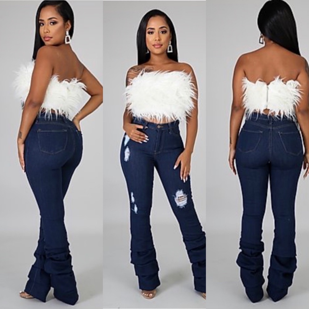Ruffled Bottom Blue Jeans